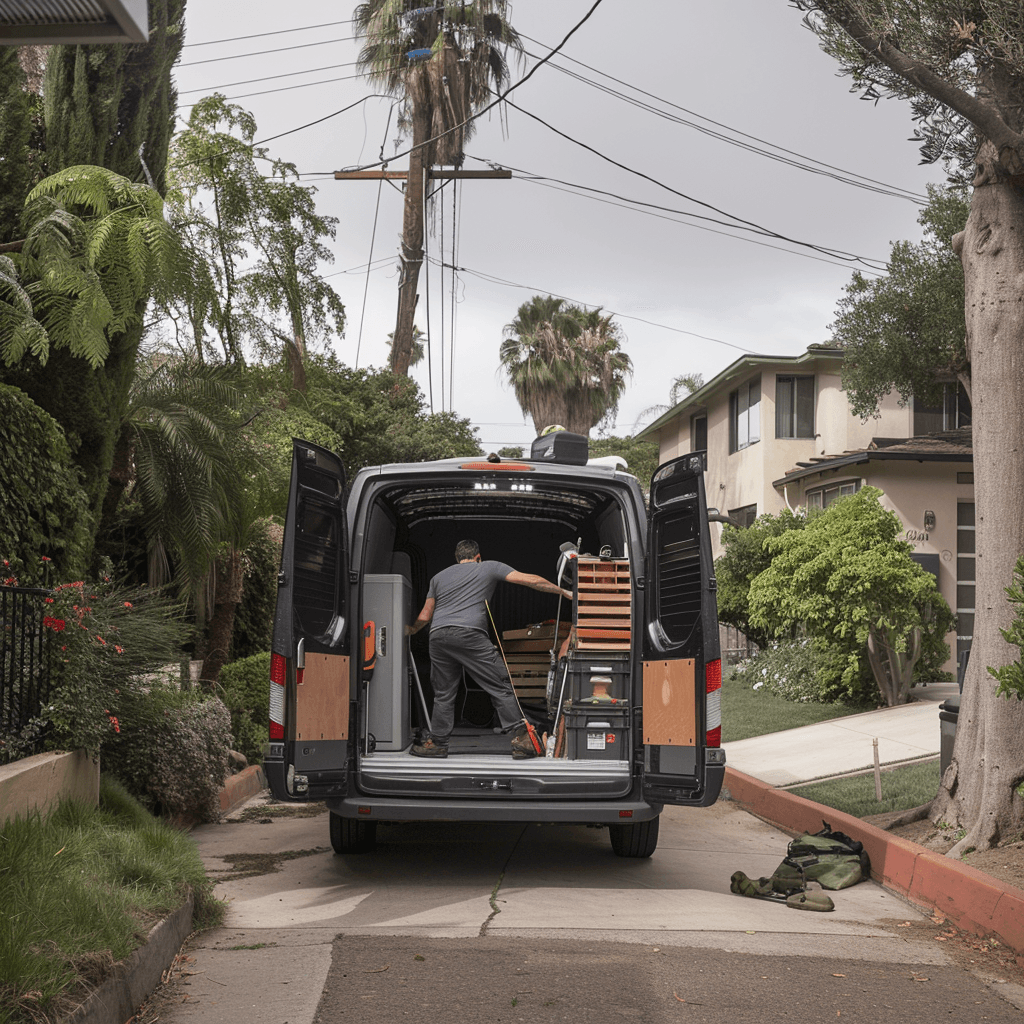 picture of a plumber going into his work van to get supplies